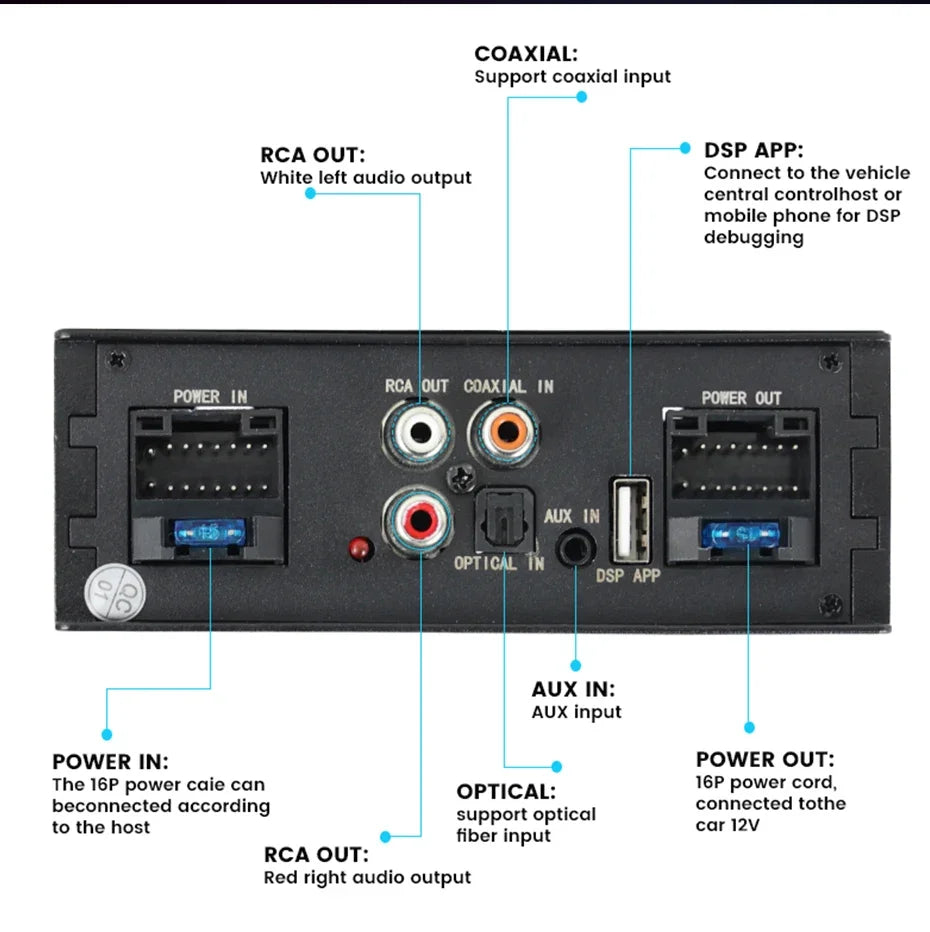 Audio DSP Digital Processor 4x50W High Power Amplifier for Honda KIA Toyota Android Car Radio Sound Upgrade Subwoofer APP Adjust