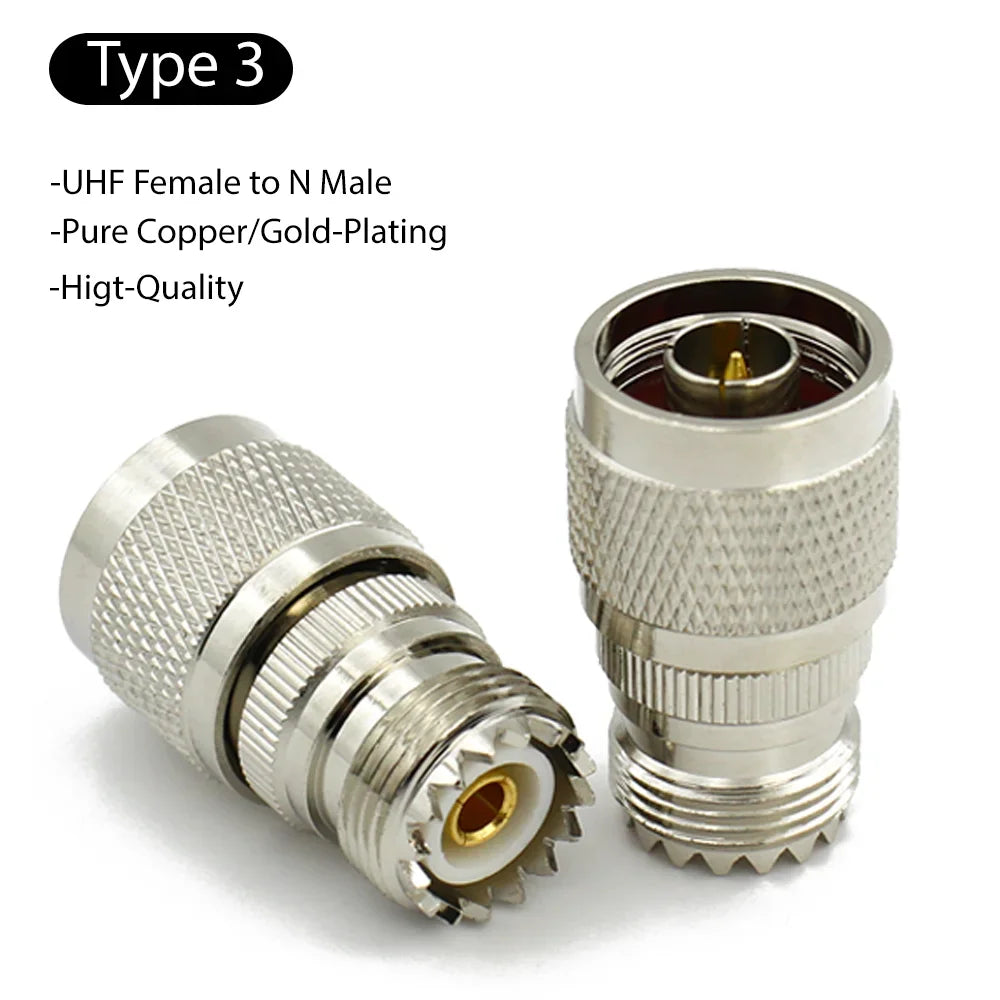PL259 SO239 UHF Jack to N Type Plug Male / Female Coaxial Connector RF Radio Coax Adapter Kit Straight Low Loss Converter Copper