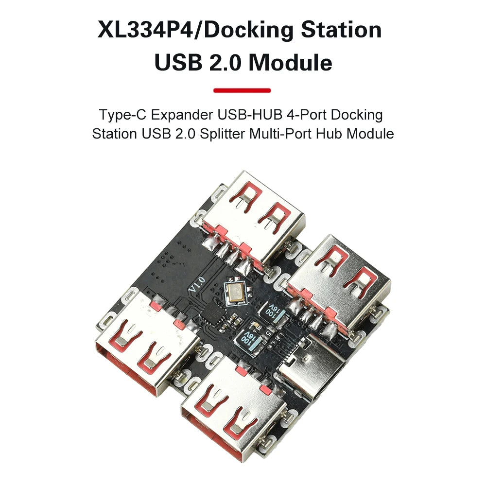 XL334P4 USB2.0 4-port Controller Expansion Module USB 2.0 to 4 Channel Way Splitter USB-HUB Type-C Extender Board 40MB/S