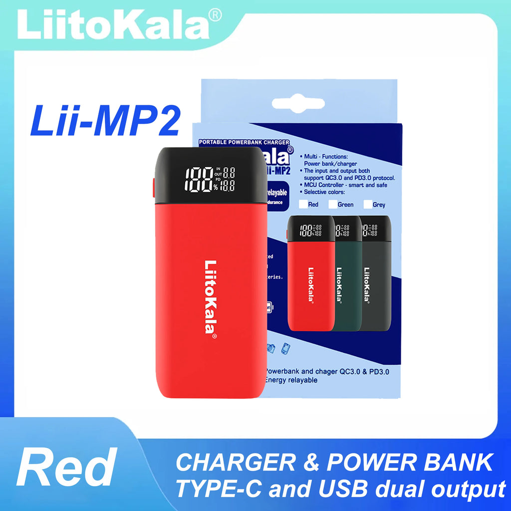 LiitoKala Lii-MP2 21700 18650 Power Bank QC3.0 Fast Charging Type-C INPUT USB Charger 20700 Mobile Power LCD Battery Charger