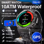 2025 New Military Bluetooth Call Smart Watch Built-in GPS Compass Barometric Altimeter 10ATM Waterproof Sports Smartwatches Men