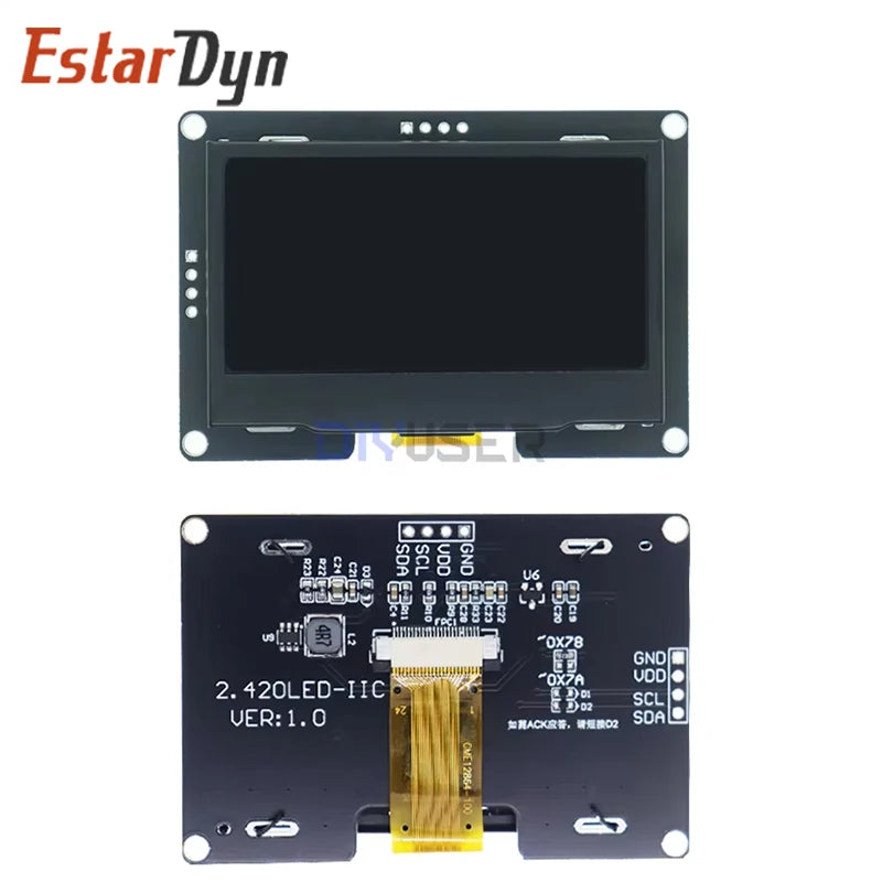 EstarDyn 2.42 Inch LCD 128x64 SSD1309 4 Pin IIC / 7 Pin SPI Serial Interface OLED LCD Display Module