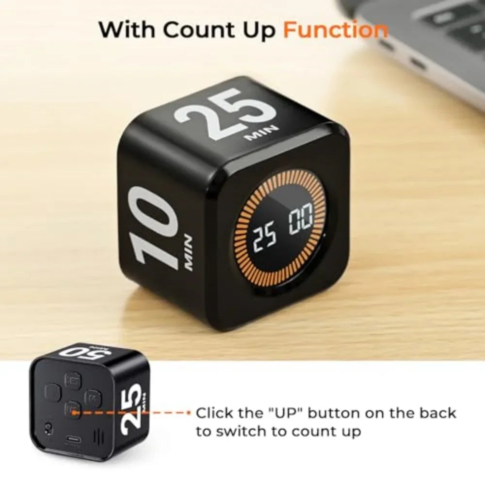 Rotating Pomodoro Timer Preset, Desk Productivity Flip Timer, ADHD Tool Cube Countdown Stopwatch for Study, School, Kitchen Work