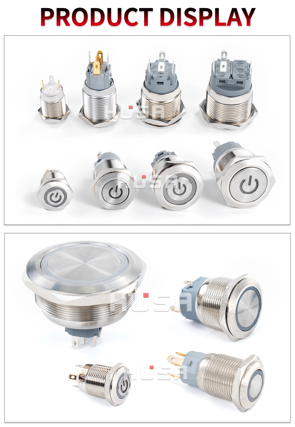 16 19 22mm With Wire Waterproof Metal Push Button Switch  LED Ring/Power Light Momentary Latching   5/12/24/220V silver1NO1NC