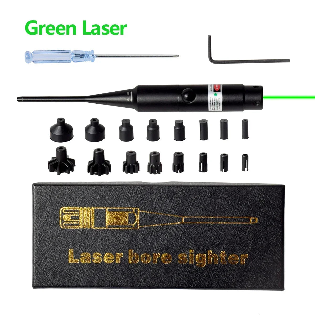 Tactical Red Green Barrel Bore Sight Kit for .177 to .50 Caliber Rifle Handgun Boresighter with Button Switch Airsoft Hunting