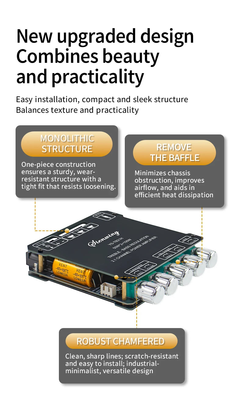 YS-TB21H TPA3116 Bluetooth 5.1 Audio Amplifier Board 2.1 Channel 50Wx2+100W Subwoofer APP Control HiFi Stereo Power Amp