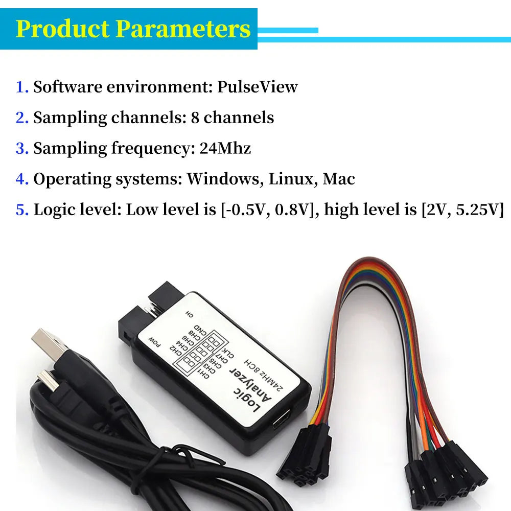 USB Logic Analyzer Microcontroller for ARM FPGA Debugger 8 Channels 24M Samples Set for Digital Electronics Testing ﻿