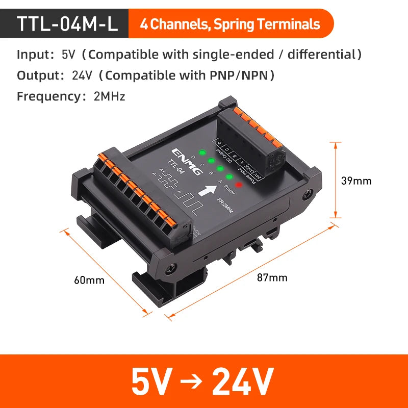 ENMG Differential Signal Converter TTL to HTL Differential to Open Collector Single-Ended Pulse NPN PNP Compatible 5V to 24VDC.