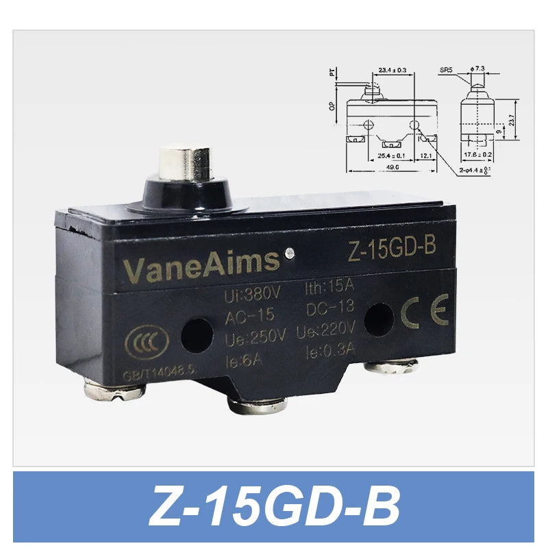 Z-15 Micro Limit switch Travel Switch Small Horizontal Roller Lever 15A 250V 1NO1NC Normally Open Normally Closed Travel Switch