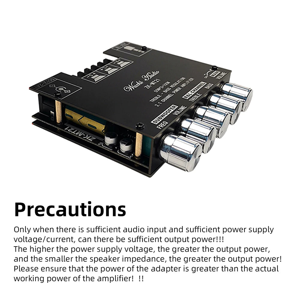 ZK-MT21 2.1-Channel Bluetooth 5.0 Digital Amplifier Module, 100W+50W+50W Subwoofer Audio Amplifier, High-Quality Amplifier Module, Supports Treble and Bass Adjustment, AUX + Bluetooth Input