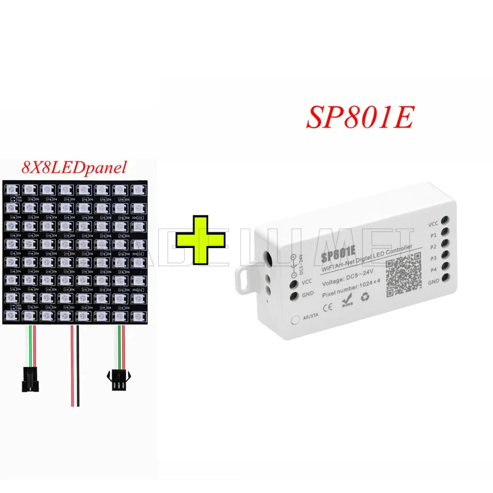 SP801E Led Controller Kit DC5V WS2812B RGB LED Pixel Panel Light 8x8 16x16 8x32 Digital Flexible Screen Individually Addressable