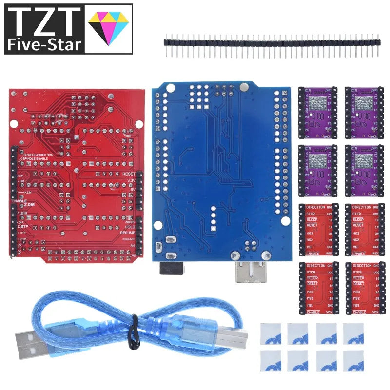 TZT CNC Shield V3 Engraving Machine 3D Printe+ 4pcs DRV8825 Or A4988 driver expansion board For arduino + UNOR3 with USB cable