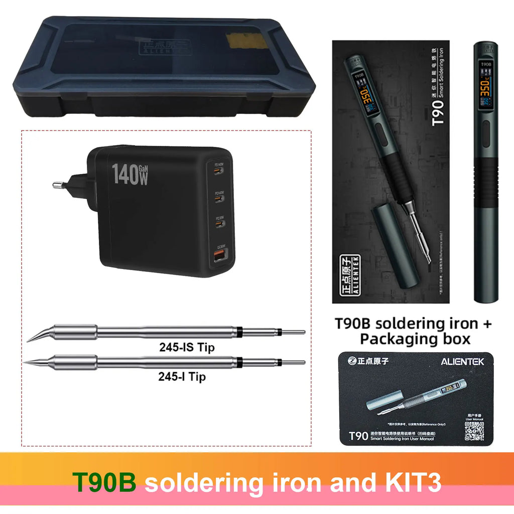ALIENTEK T90 Soldering Iron PD3.1 140W Adjustable Temperature 80-450℃ Precision Welding Solder Kit T245 T210 Welding Tool