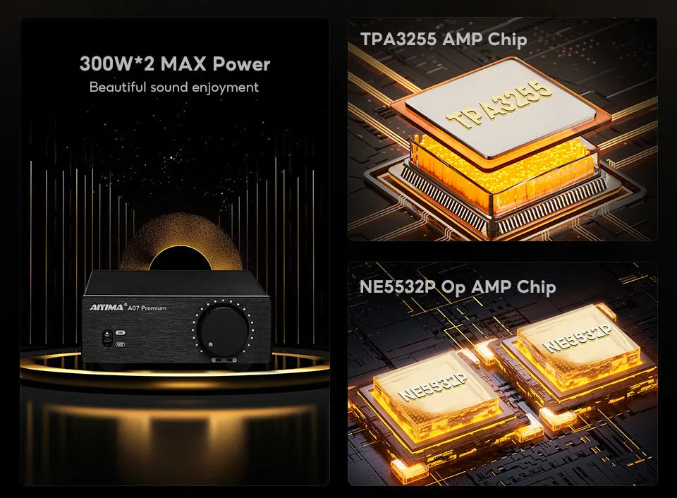 AIYIMA A07 Premium TPA3255 Power Amplifier 300Wx2 Class D Stereo 2.0 Digital Audio Amp HiFi Sound Amplifiers Home Speaker