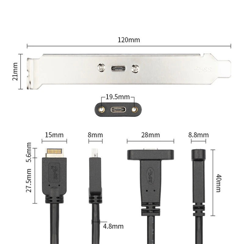 Type E to Type C Front Panel USB C Extend Cable Adapter USB3.1 Converter PC Case PCI Extention Header Data Transfer Wire
