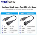 Type-c to USB 3.0 IP67/Ip68 Waterproof Connector Aviation Plug Quick Charge Female to Female Panel Mount PCB Socket FPC Cable