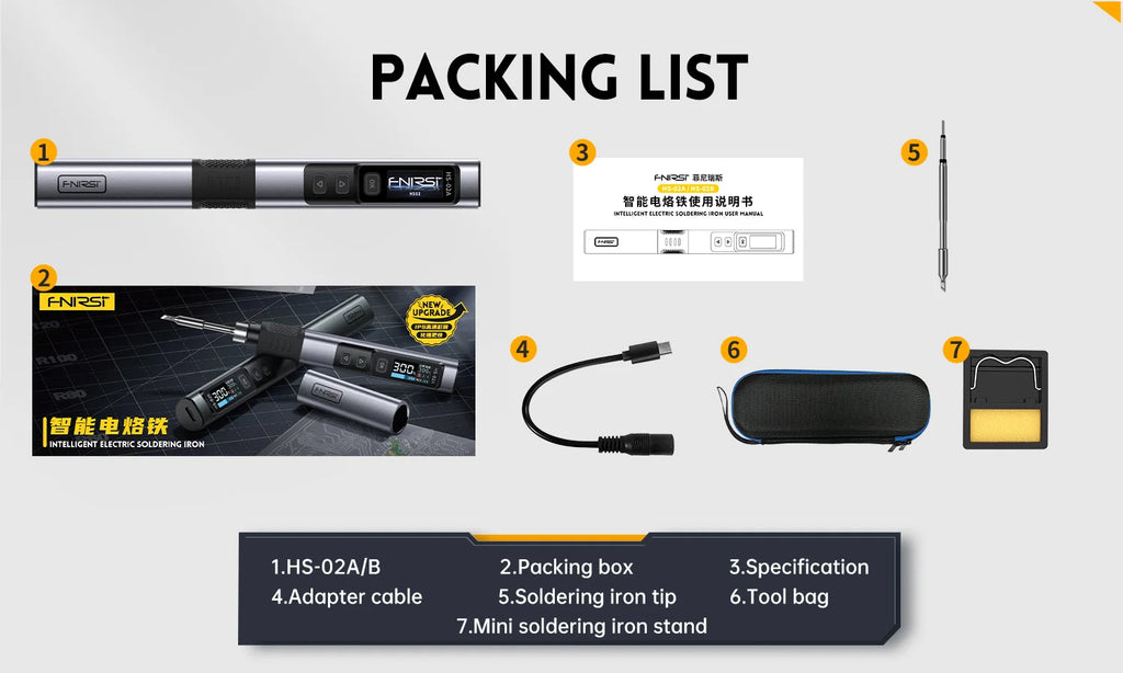 FNIRSI HS-02 Adjustable Temperature Soldering Iron DC 20V 100-450℃ Welding Solder Rework Station PD 100W Portable Repair Tool