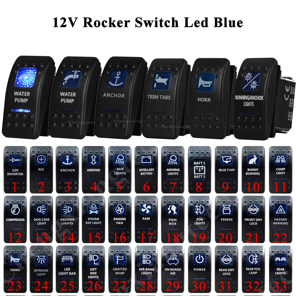 12V Marine Grade Rocker Switch SPST/ON OFF, DPDT/(ON) OFF (ON) Blue Led Light Bar for Carling ARB NARVA Replace Waterproof IP66