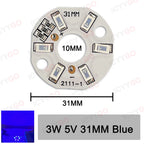 10 Pieces LED 3W 5V USB Light Board SMD 5730 Chip Red Green Warm White Yellow Purple Round Changing Light Source With 20 Cm Cabl