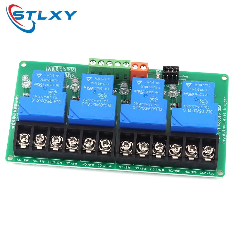 4-Channel Relay Module DC 5V/12V/24V High Low Level Triggers Smart Home PLC Automation Control 30A for Electronic Projects