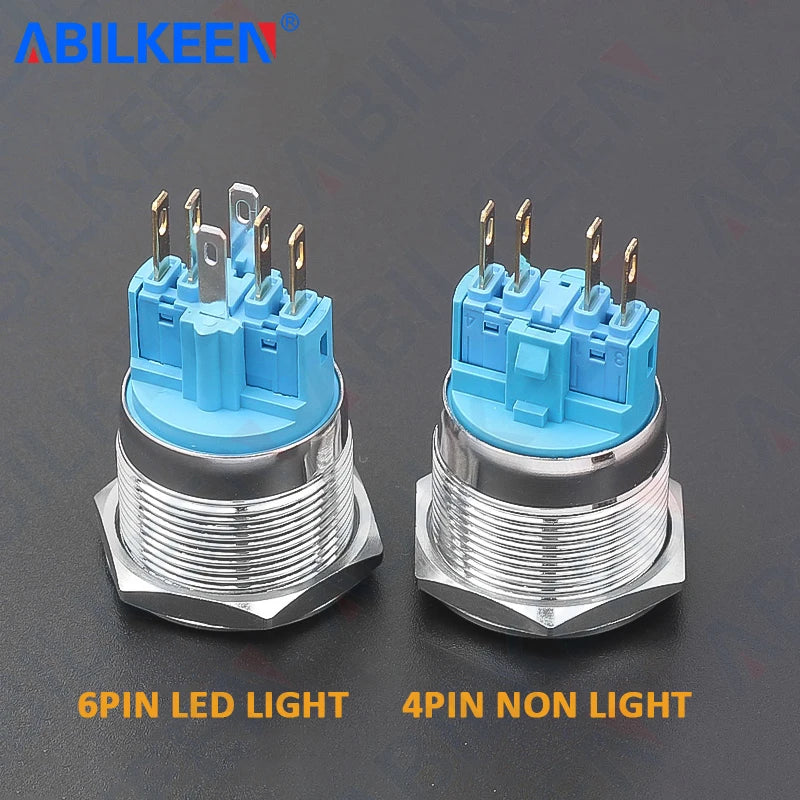 ABILKEEN 22/25MM 1NO1NC/2NO2NC Metal Push Button Switch IP65 Waterproof Momentary/Latching Push Button with LED Ring Light