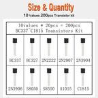 100/200PCS Triode Transistor Set BC337 BC327 2N2222 2N2907 2N3904 2N3906 S8050 S8550 A1015 C1815 TO92 PNP NPN Transistors kit