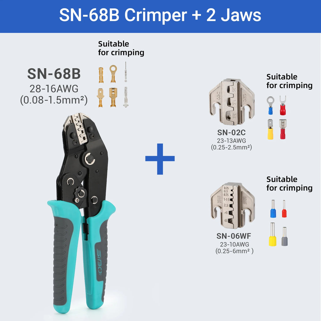 Crimping Tool Set Electrician Tools Quick Change Jaws For Crimp Terminals Dupont JST Non Insulated Open Barrel Ferrule Solar MC4