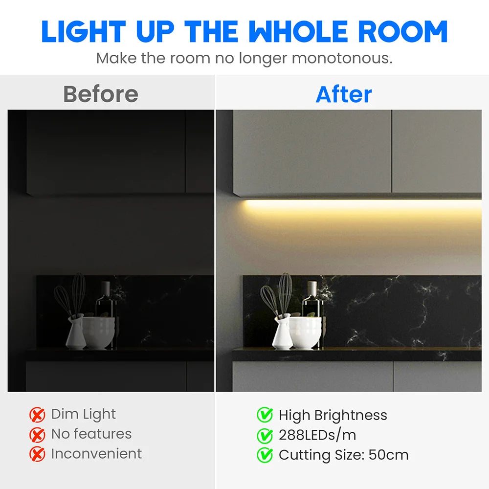Wall Touch Wifi Bluetooth COB LED Neon Strip Light 220V Dimmable 23key Remote Control Power Kit AC 220V 288LED/m Waterproof Rope