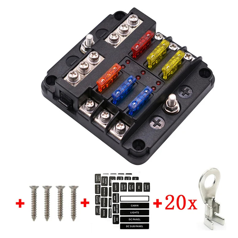 Universal 12 Ways 6 Ways Blade Fuse Block 12V 32V Car Fuse Holder Box Marine Auto Fuse Connector Switch With LED Indicator Light