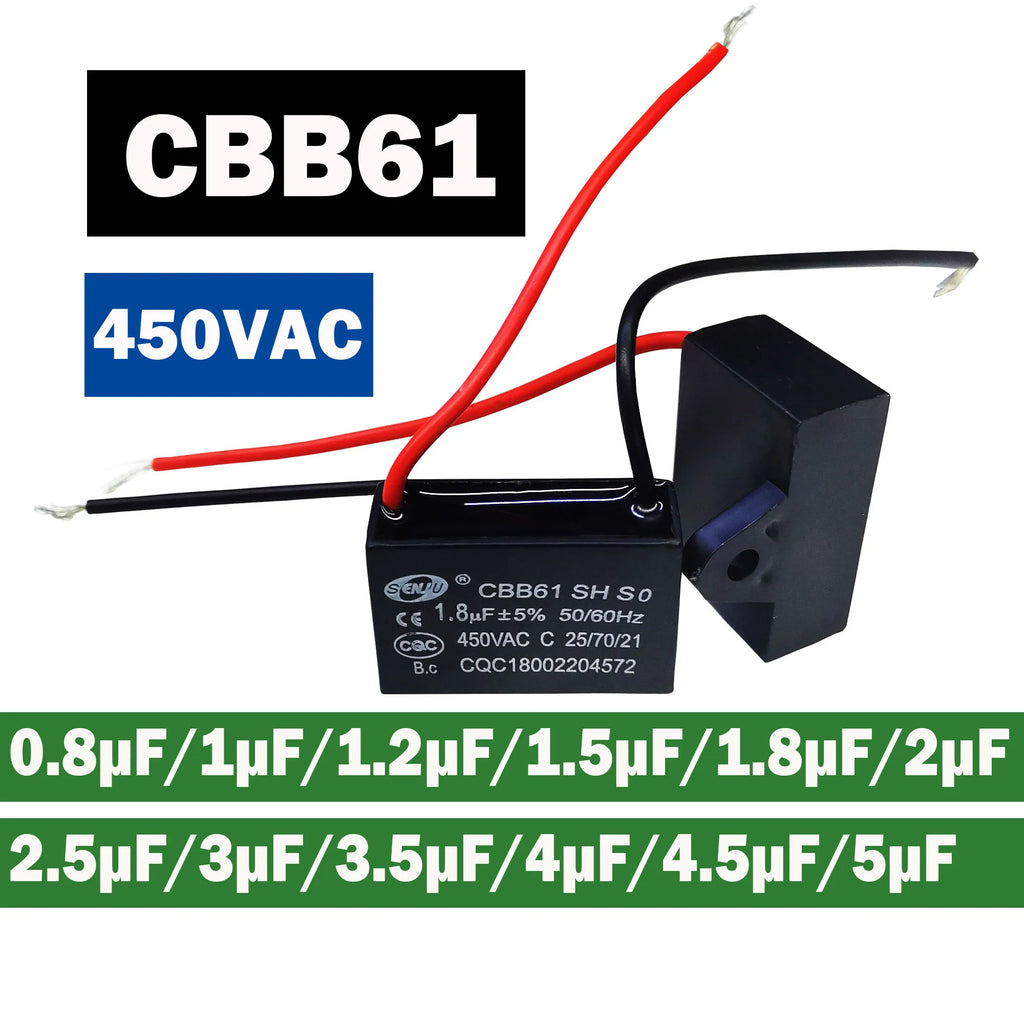 CBB61 Fan Capacitor 450vac Starting Capacitor 0.8uF 1uF 1.2uF 1.5uF 1.8uF 2uF 2.5uF 3uF 3.5uF 4uF 4.5uF 5uF