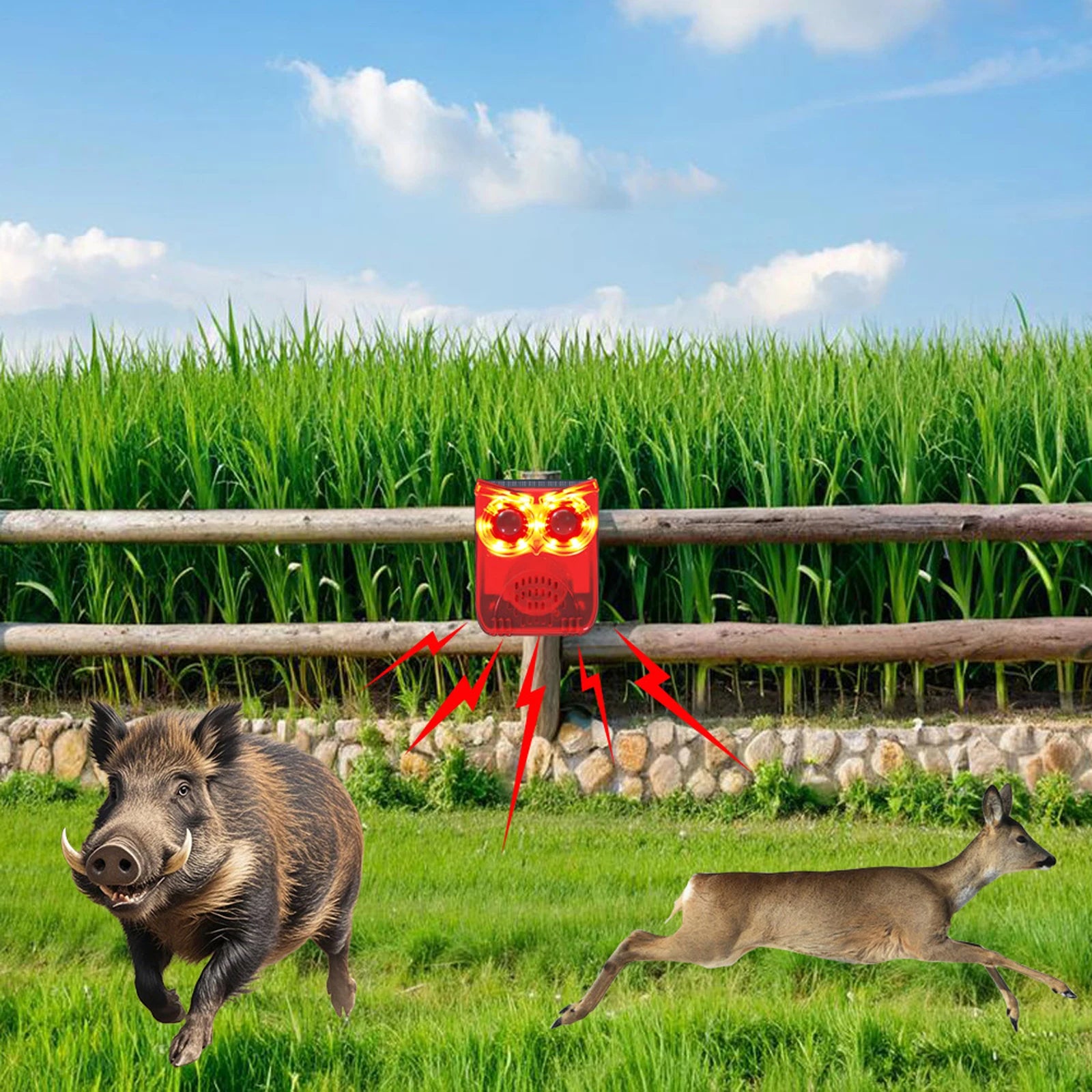 Solar Outdoor Motion Sensor Alarm Dog Barking&Gunshot Sound Home Security Alarm Animal Repeller Loud Noise Maker for Yard Garden