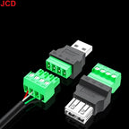 JCD USB 2.0 Connector Avoid Welding Plugs USB Type A Male Female to 4Pin 5pin Screw Terminal Socket Adapter Plug For Computer TV