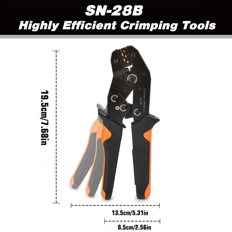 SN-28B Dupont Terminal Crimping Tool 0.25-1.0mm² AWG 23-17 Ratchet Wire Crimper for JST Molex Open Barrel Connectors