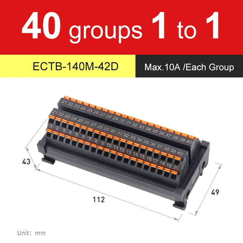 ENMG Spring terminals Save Wiring Split Terminal Block ECTB 10A Power Splitter PLC Terminal Block One to One One One to One10~64