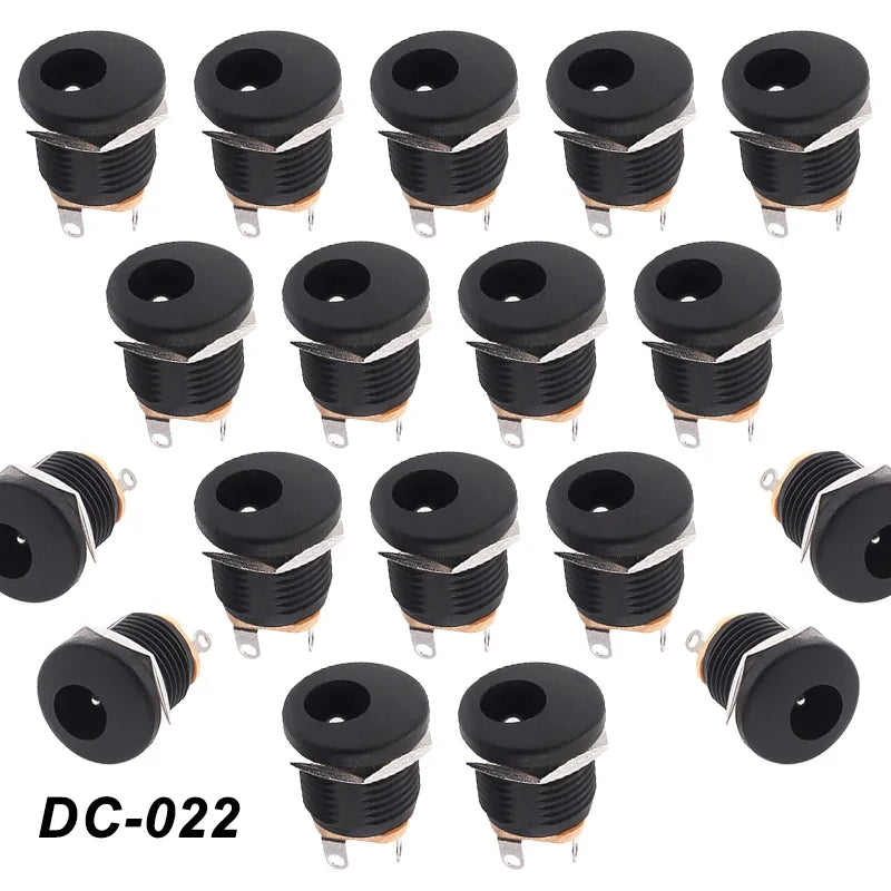 10/50/200Pcs DC-022 DC Plug Jack Panel Mounting DC022 5.5x2.1mm/2.5mm DC Power Socket Connector with Screw Nut