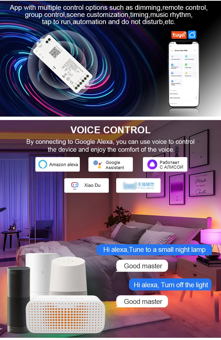 RGB-IC COB LED Strip with Tuya Wifi Controller 2.4G Remote Alexa Google Home Rainbow Color Addressable LED Tape 10m 20m 25m Kit