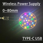 0~80mm Induction Wireless Power Supply Transmitter Coil Module TYPE-C USB DC 5V + 5pcs Receiver Led Lamp