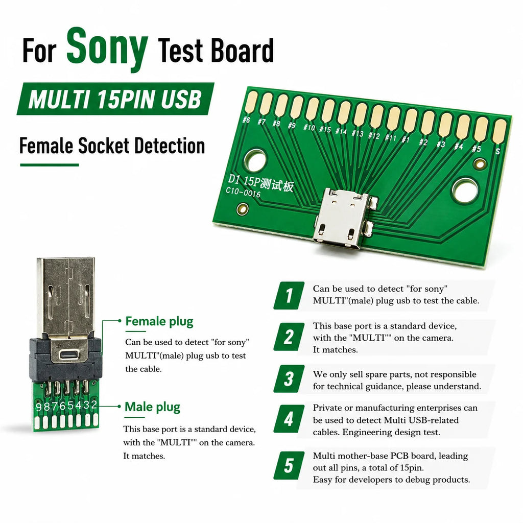 For Sony Camera Camera plug Multi  USB Female Socket Detection Multi 15-pin USB Plug (male)DIY Welding Wire Suitable