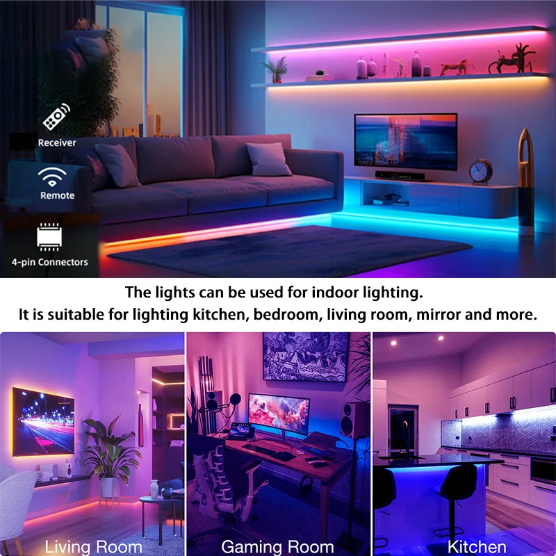 RGB LED Strip Lights USB Smart APP Control 24 Keys  Remote Flexible Color Changing LED Tape Lamp for Bedroom Home Party Decor