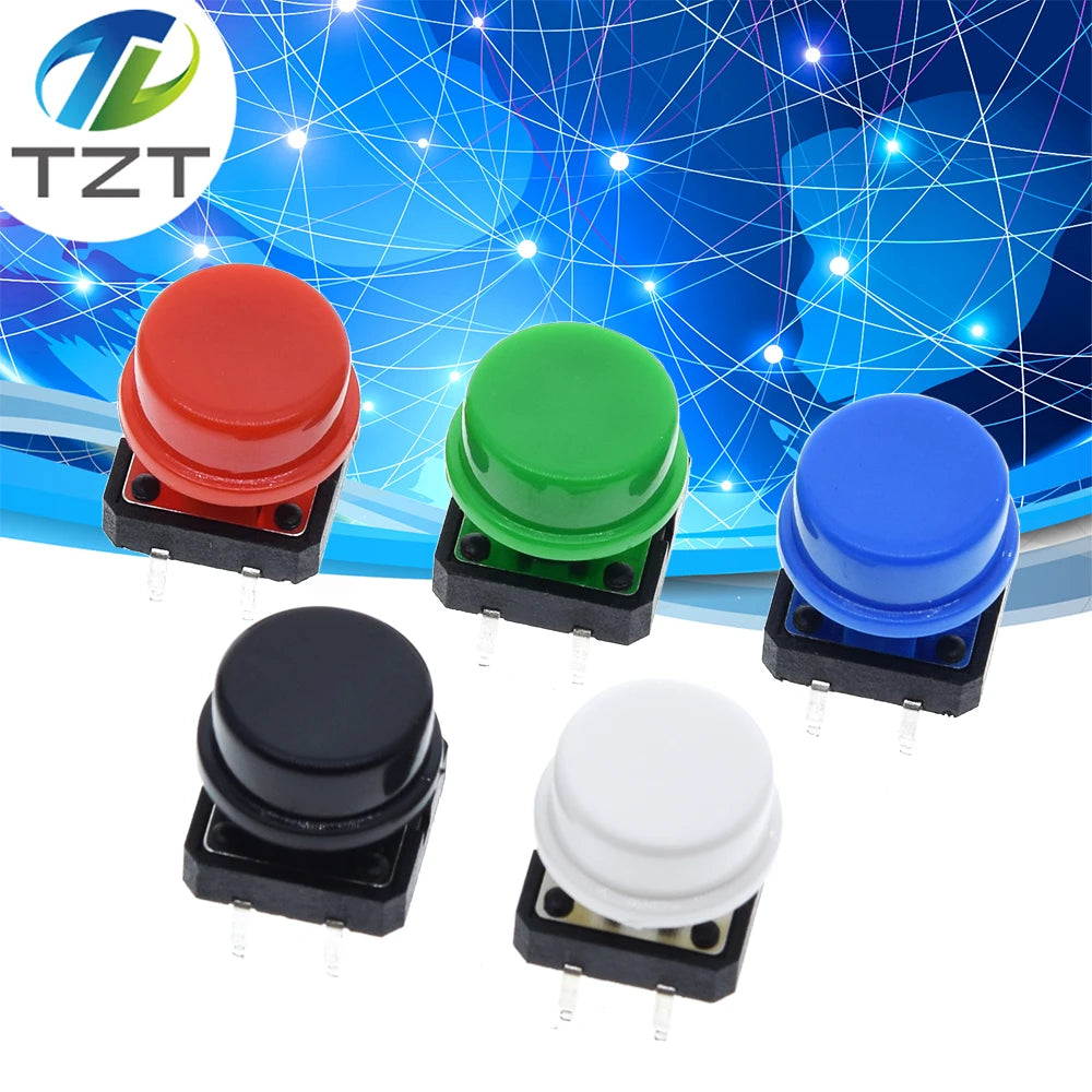 25PCS Tactile Push Button Switch Momentary 12*12*7.3MM Micro switch button + 25PCS Tact Cap(5 colors) for Arduino Switch