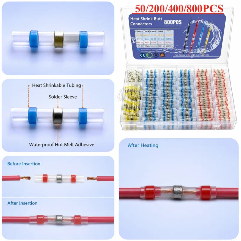 Waterproof Solder Seal Heat Shrink Butt Connectors Lug Terminals Insulated Electrical Wire Homework Equipment Heat Shrink Tube