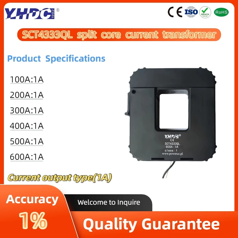 QL Series SCT4333QL Input 100A 200A 300A 400A 500A 600A Output 1A/5A Accuracy 1% Split Core Current Transformer