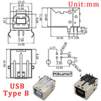 5Pcs USB Type B Female Socket Printer Data Interface Connector Repair Jack Port Right Angle 4Pin PCB DIP USB B Soldering Adapter