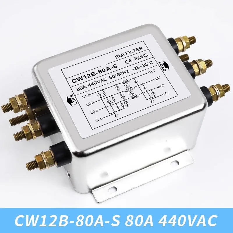 EMI filter auger-type CW12B-10/20/30/40/50/60/80/100A-S 3-phase 3-wire AC power supply filter power purifier anti-interference