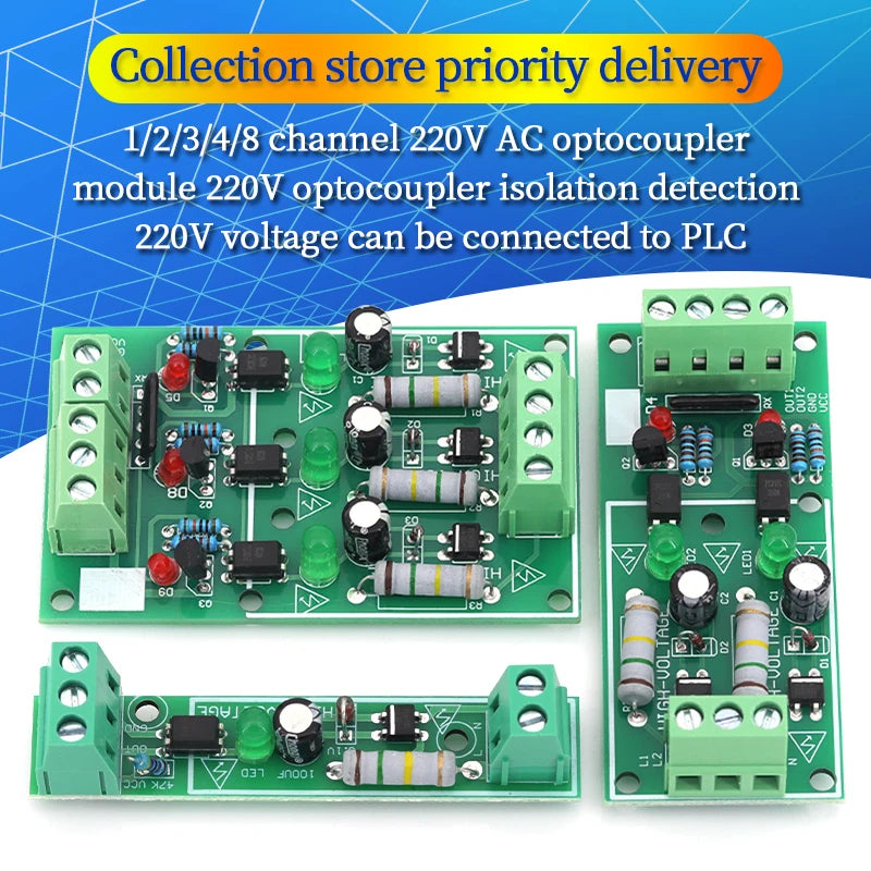 1/2/3/4/8-Bit AC 220V Optocoupler Isolation Module Voltage Detect Board Adaptive 3-5V For PLC Isolamento Fotoaccoppiatore Module