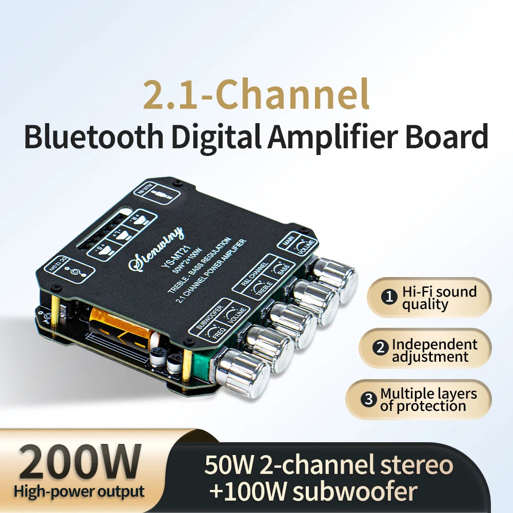 KEBIDU 2.1 Channel Digital Audio Amplifier 200W Bluetooth Audio Amplifier Board Module 12/24V Subwoofer Stereo HiFi Amp Speaker