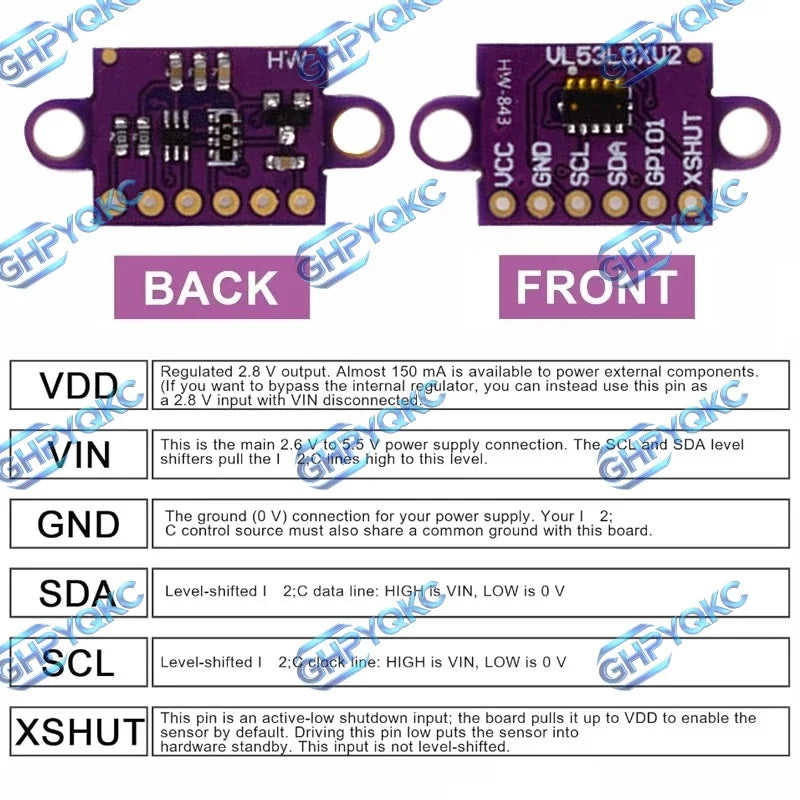VL53L0X Time-of-Flight (ToF) Laser Ranging Sensor Breakout 940nm GY-VL53L0XV2 Laser Distance Module I2C IIC 3.3V/5V for arduino
