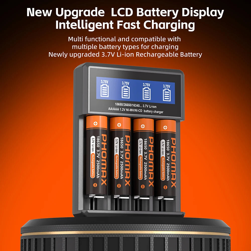 PHOMAX USB LCD Battery Smart Charger 2/4 Slots Dual For 18650 3.7V Rechargeable Lithium Battery For 1.2V NI-MH AA / AAA Battery