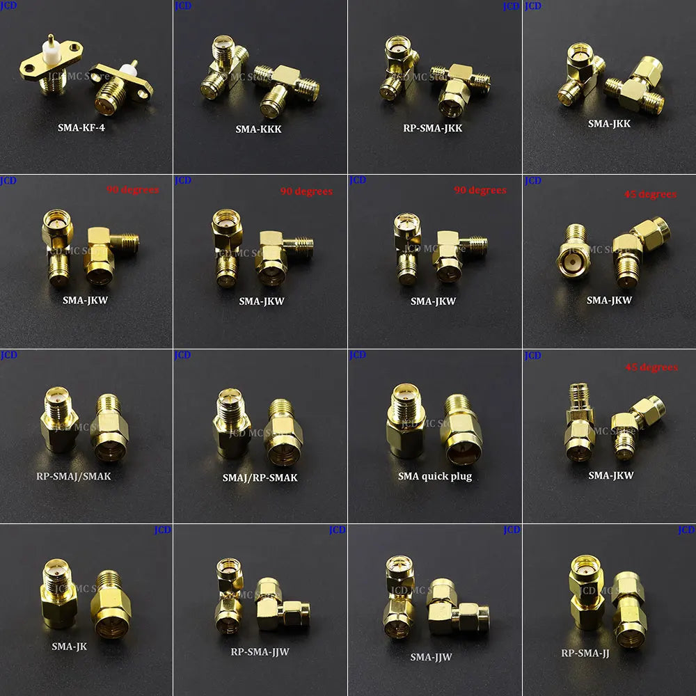 1/3/5piece SMA Male Female RF Straight Connector 90 Degree Right Angle Tee Type 3Way Splitter RPSMA To RP-SMA Male Adapter
