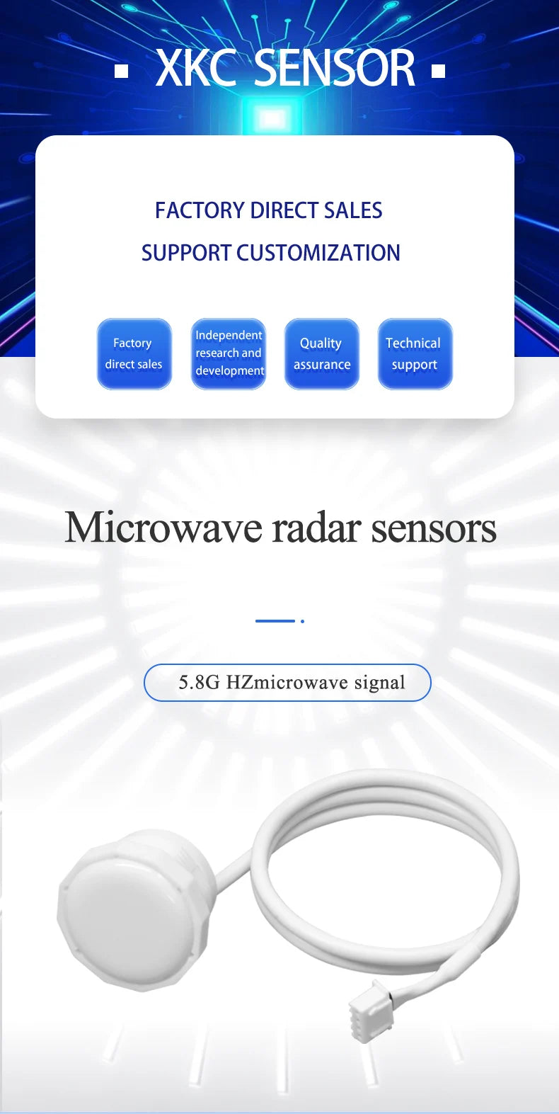 XKC-LD500B Human Existance Motion Sensor 5.8GHz Microwave Radar Action Movements Detect Human Body Presence Sensor